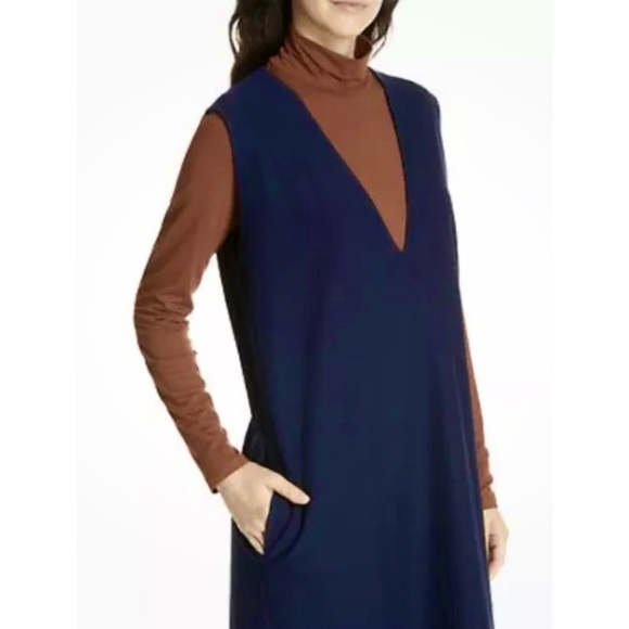 EILEEN FISHER Washable Stretch Crepe Deep V-Neck Dress in Midnight - Picture 5 of 13